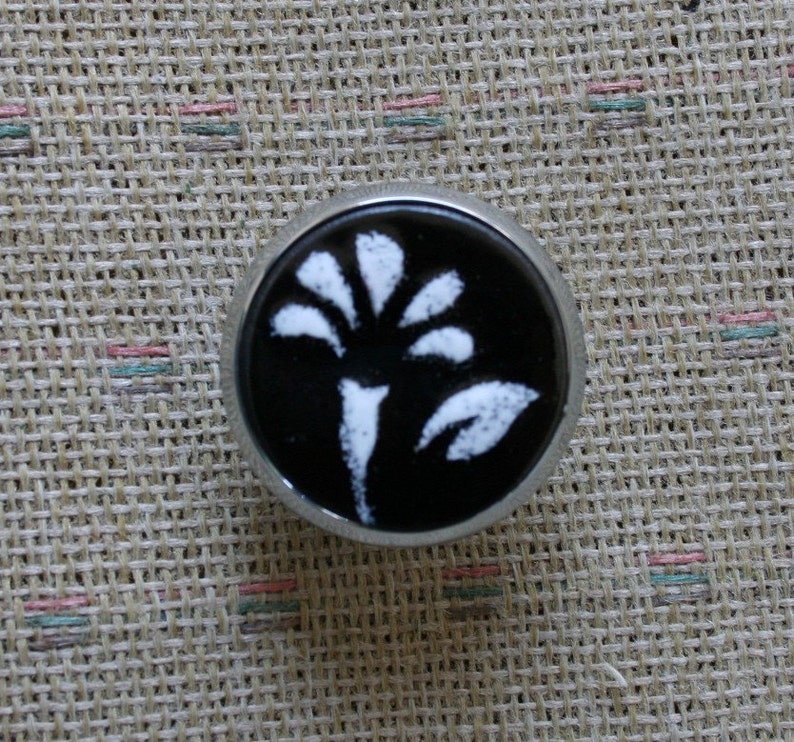 Cabinet Knob Wildflower Enameled Copper Black and White Drawer Pull Copper Enamel