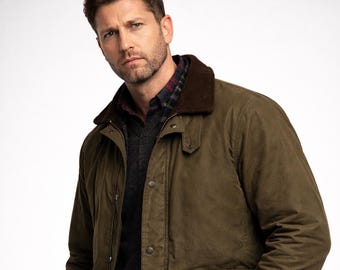 Men’s Olive Green Field Jacket, Inspired by Greenland 2, Waxed Cotton Outdoor Survival Jacket, Winter & Fall Adventure Wear