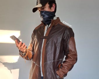 Trench coat Aiden Pearce Watch Dogs fatto a mano: cappotto per cosplay in vera o finta pelle.