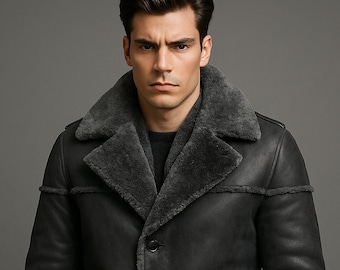 Cappotto da aviatore in montone fatto a mano: cappotto invernale in vera pelle di pecora