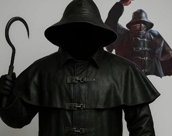 Handmade Customized Fisherman Leather Trench Coat with Hat: Handmade Horror Movie Costume