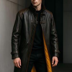 Men&#39;s Brown Leather Trench Coat Inspired by Watch Dogs Aiden Pearce | Real/Faux Long Overcoat for Halloween, Cosplay, or Gifting