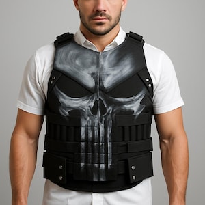 Handmade Customized Punisher Tactical Combat Vest – Skull Design Armor for Cosplay & Airsoft