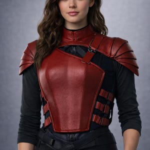 Handmade Customized Hunger Games Inspired Red & Black Tactical Leather Vest for Women Biker Jacket Style