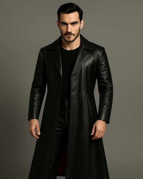 Handmade Customized Gothic PU Leather Trench Coat: Blade-inspired