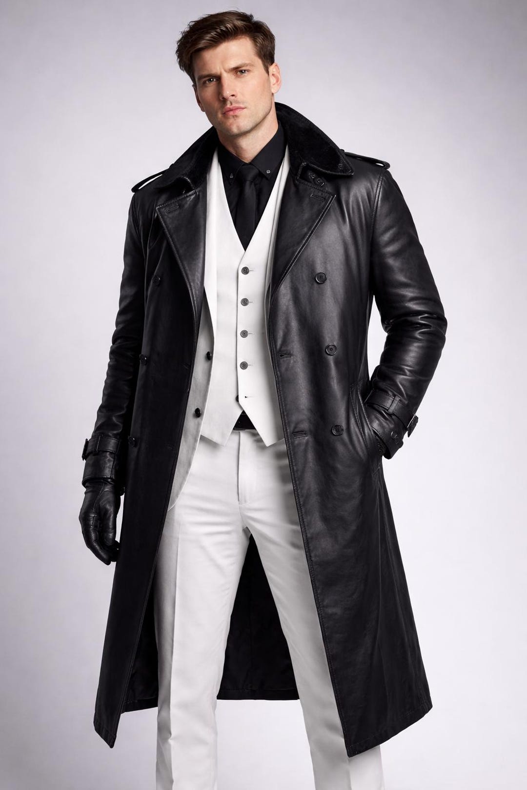 Handmade Customized Resident Evil Zeno Black Leather Trench Coat