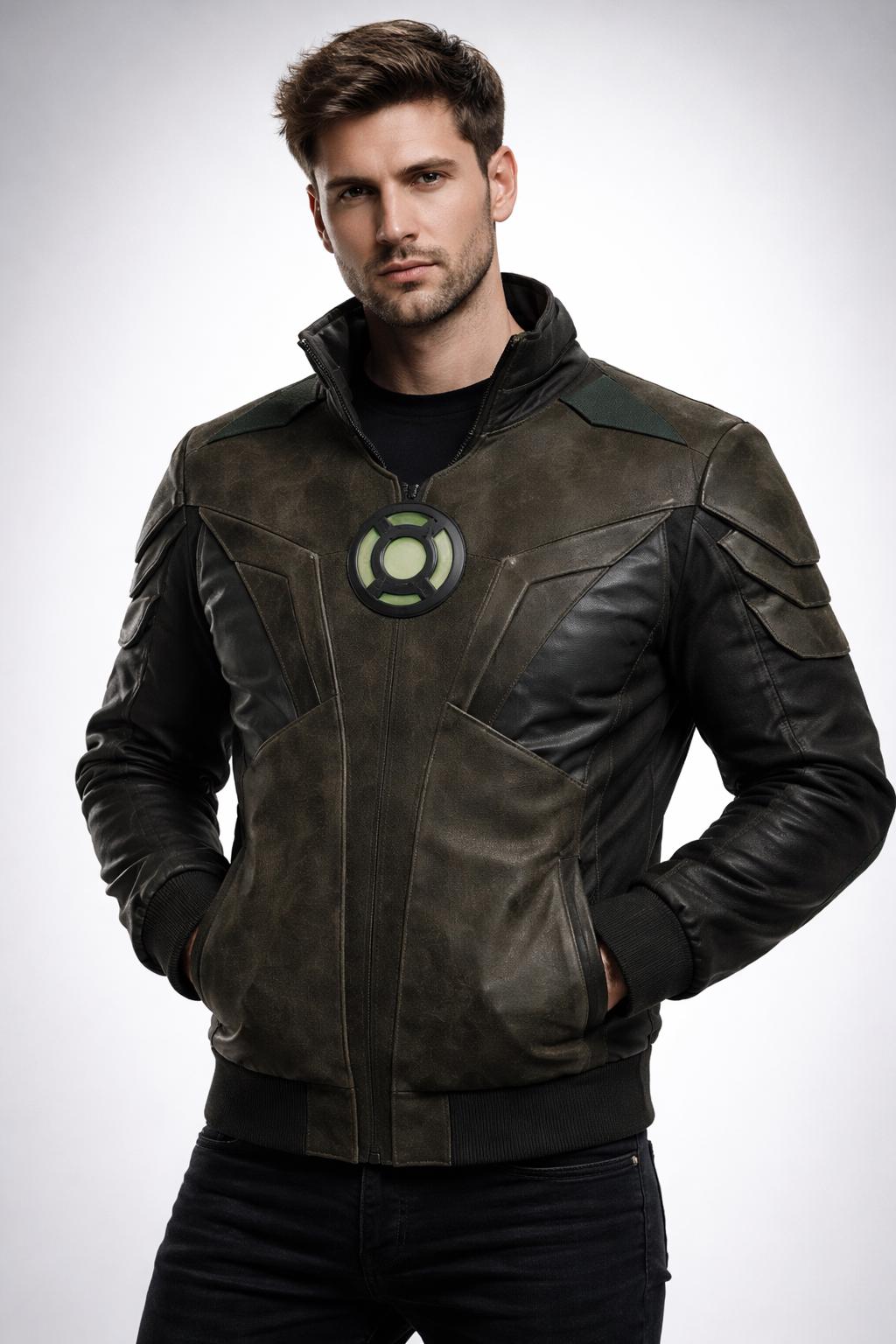 Handmade Green Lantern Inspired Leather Jacket for Men | Superhero