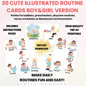 Tägliche Routinekarten für Kinder|Montessori Stundenplan zum Ausdrucken|Visual Routine Chart| Anpassbare Karten|Einfache Anleitung PDF|Digitaler Download