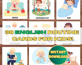 English Daily Routine Cards Printable Toddler routine Chart Daily Rhythm Visual Schedule for Kids Preschool Montessori Digital Download A4