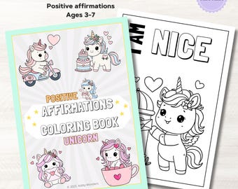 Positive Affirmations Coloring Book for kids|20 Unicorn Coloring Pages|Instant Download PDF