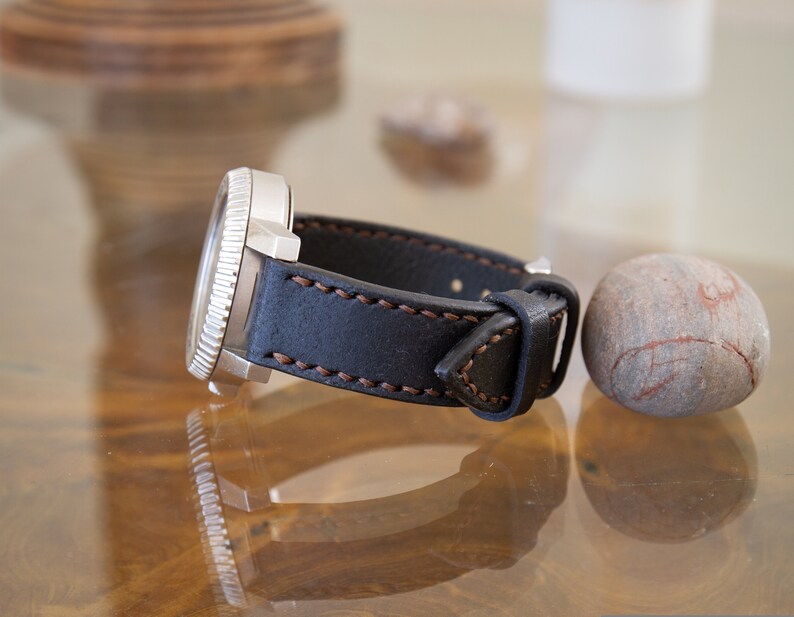 Matte Black Leather Watch Band Italian 20MM / 22MM / 24MM Tissot Leather Watch Strap fits Panerai Casio Movado Rado Men Women Unisex