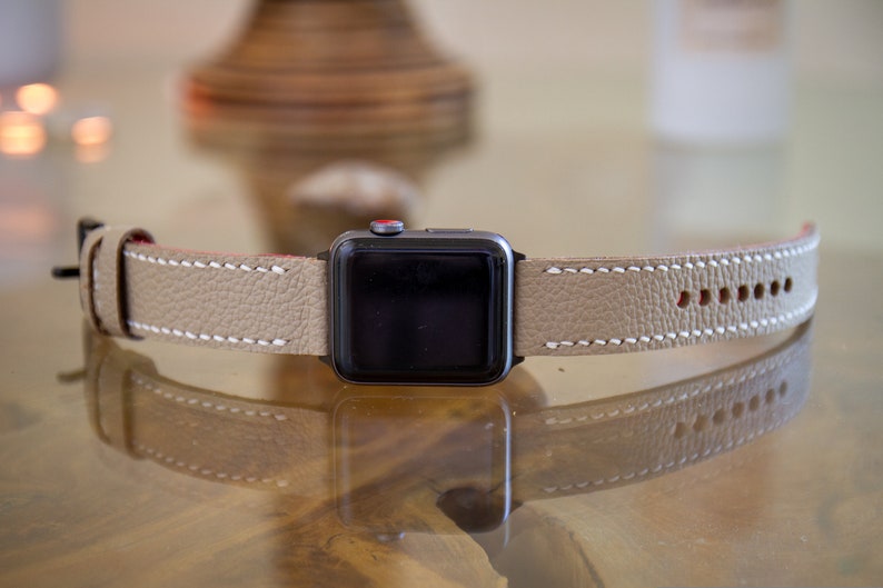 Leather Apple Watch Band Beige 38MM 40MM 42MM 44MM Leather Apple Watch Strap Men Women Unisex Handmade in USA