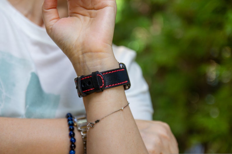 Apple Watch Band Italian Leather Black 38MM / 42MM Handmade Genuine Calfskin Watch Strap