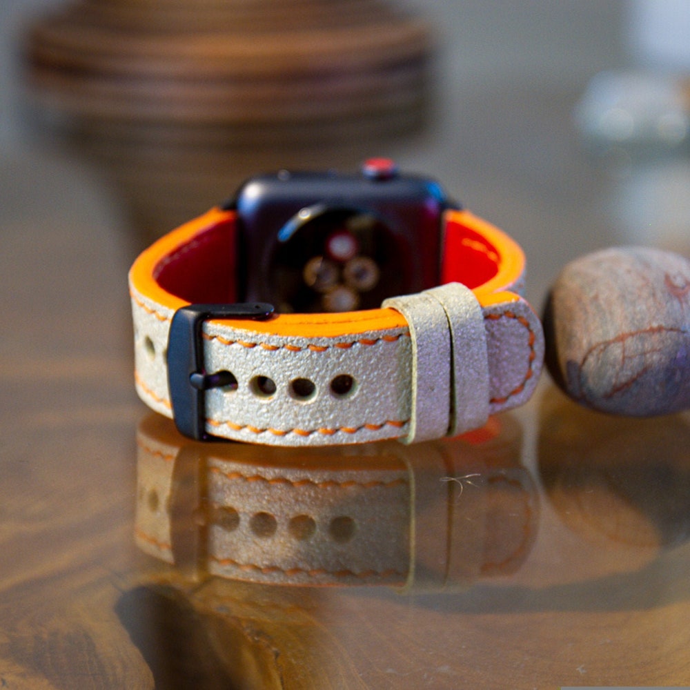 Apple Watch Band 38MM 40MM 42MM 44MM Sparkly Light Green Leather Apple Watch Strap Men Women Unisex Handmade in USA