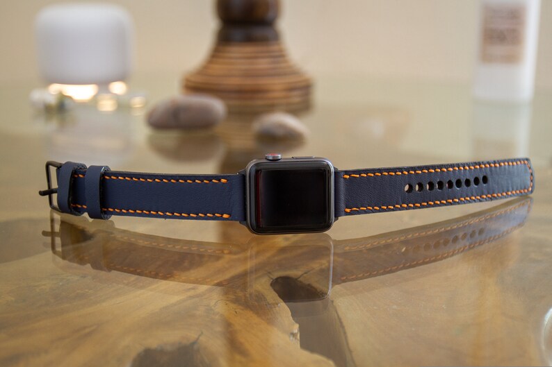 Apple Watch Band Italian Leather Blue 38MM / 40MM / 42MM / 44MM Handmade Genuine Calfskin Watch Strap