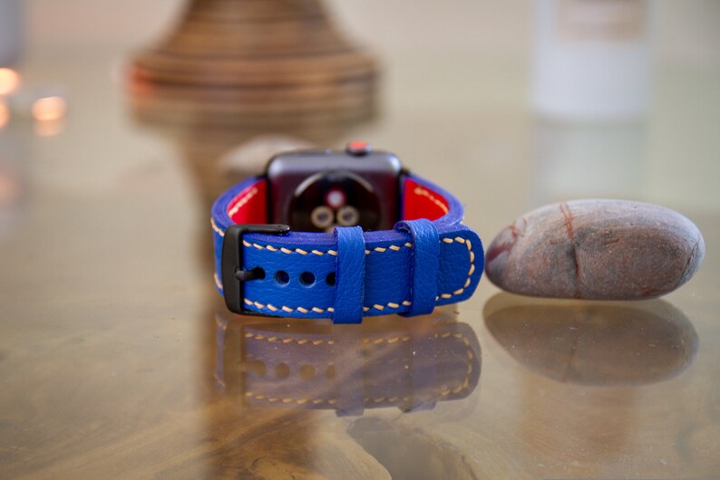 Blue Leather Apple Watch Band 38MM 40MM 42MM 44MM Leather Apple Watch Strap Unisex Handmade in USA
