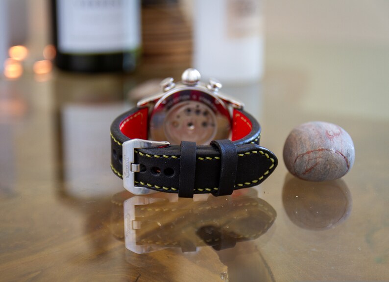 Leather Watch Band Italian Black 20MM / 22MM / 24MM Handmade Leather Watch Strap fits Ingersoll Tissot Samsung Galaxy Watch Garmin