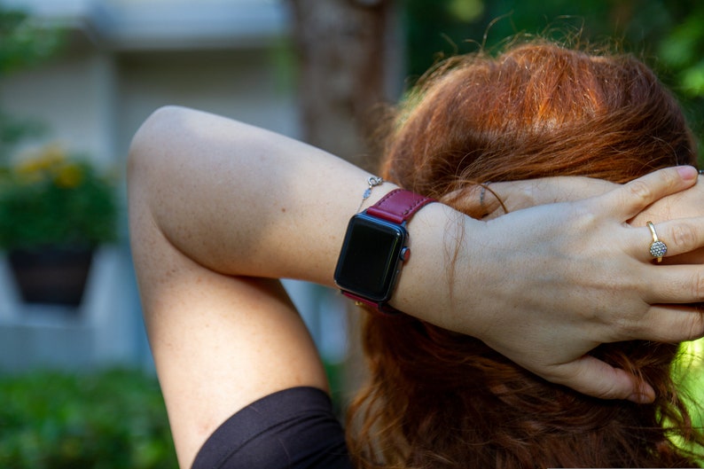 Apple Watch Band Italian Leather Burgundy 38MM / 40MM / 42MM / 44MM Handmade Genuine Calfskin Watch Strap