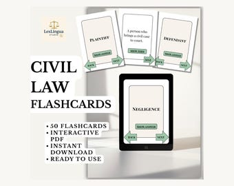 Civil Law Flashcards: Interactive PDF for Law Students (Digital Download