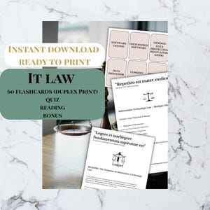Information Technology Law Study Kit – 60 Flashcards + Test & Reading with Answer Keys + Bonus | IT Law Revision Cards