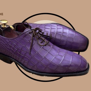 Bespoke New Fashion Men&#39;s Stylish Hand Made Purple Crocodile embossed Leather Oxford lace-up Party Wear Formal Dress Wedding Dress Shoes