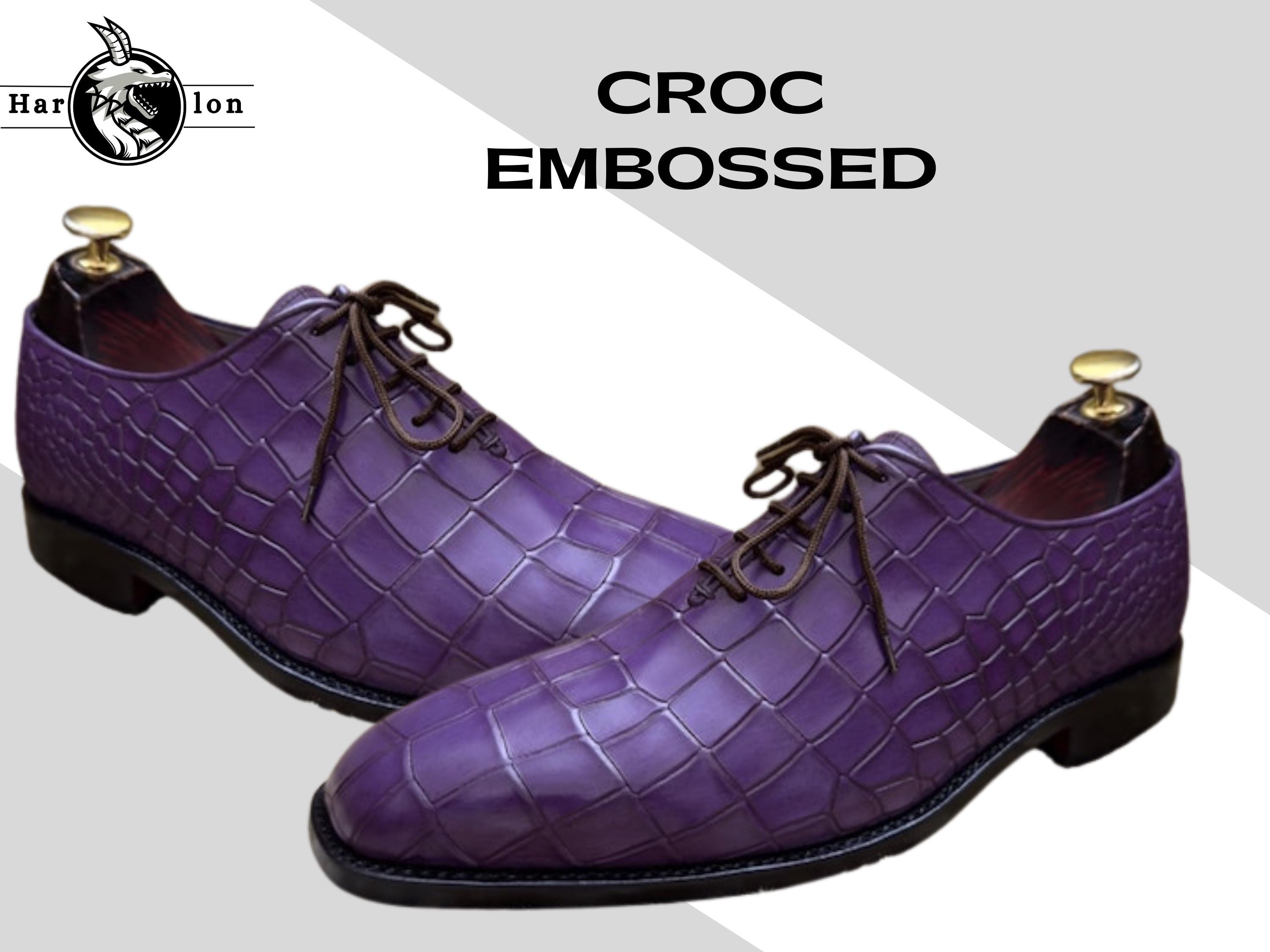 Handmade Purple Crocodile Embossed Leather Oxford Dress  display picture 1