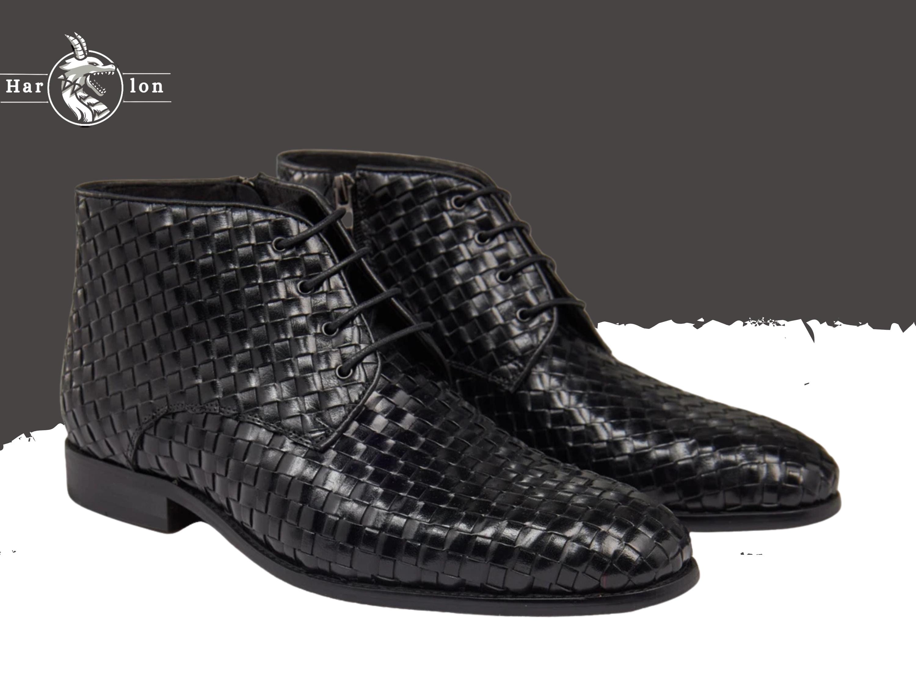 Men\'s Black Woven Leather Dress Shoes Black Woven Leather Loafer main image 2
