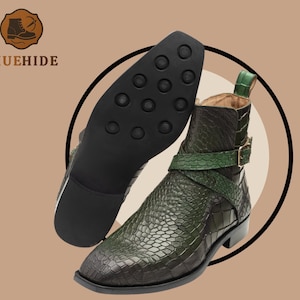 Handmade Green Alligator Jodhpur Boots Luxury Exotic Leather Ankle Dress Boots for Men Designer Buckle Riding Gift Shoes