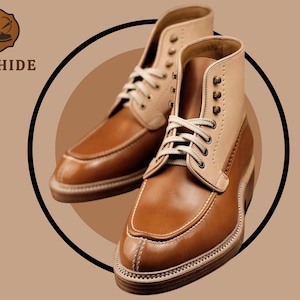 Men’s Brown Moc Toe Boots Handmade Full Grain Leather Ankle Boot Goodyear Welt Lace-Up Work Boots Rugged Winter Designer Footwear