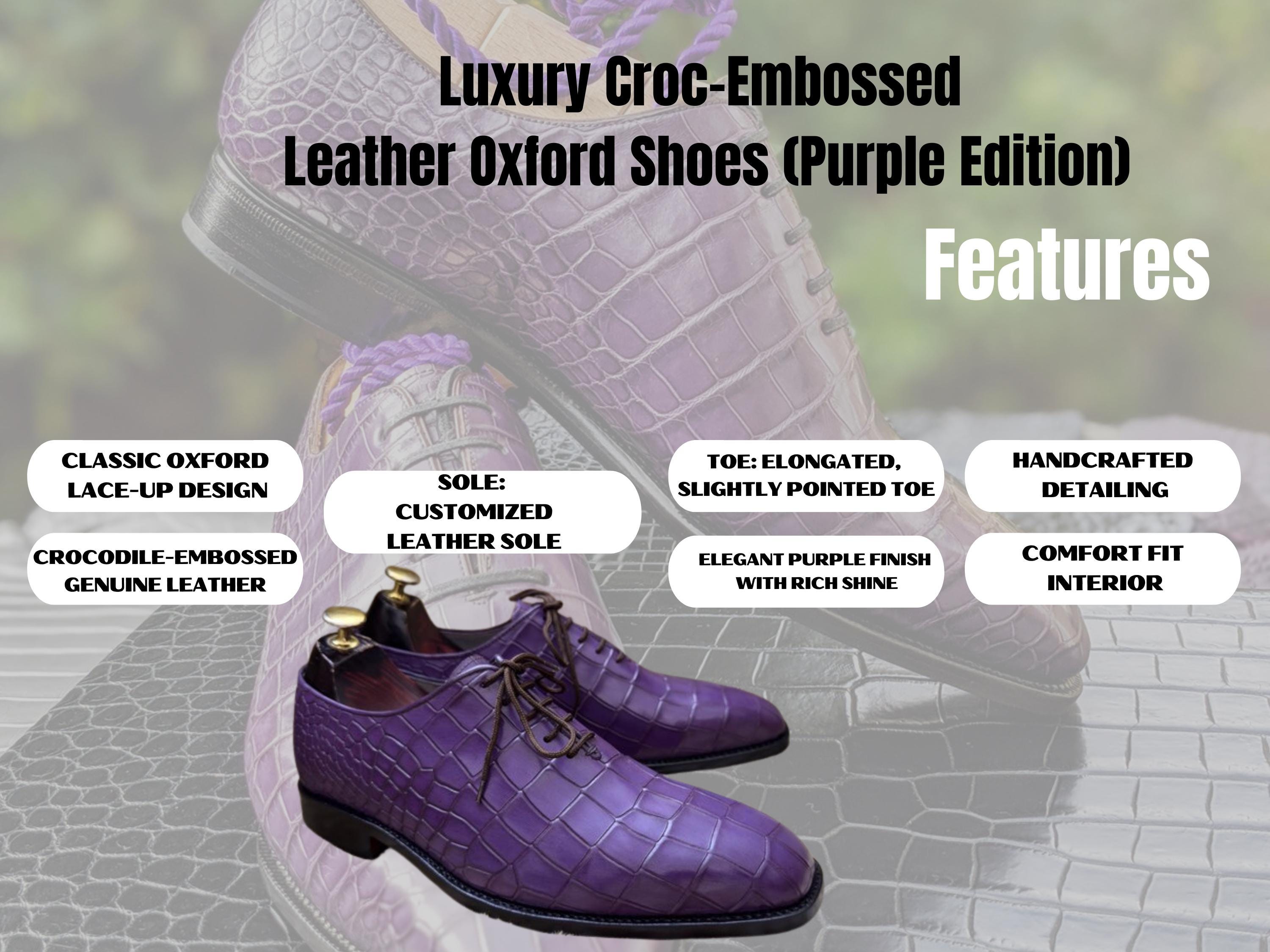 Purple Men\'s Crocodile Embossed Lace-Up Formal Business Dress Oxford Shoes Marco Di Milano Apricena Purple Caiman Crocodile Dress Shoes  main image 4