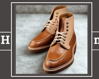 Handmade Full Grain Leather Moc Toe Boots: Goodyear Welt Ankle Boots