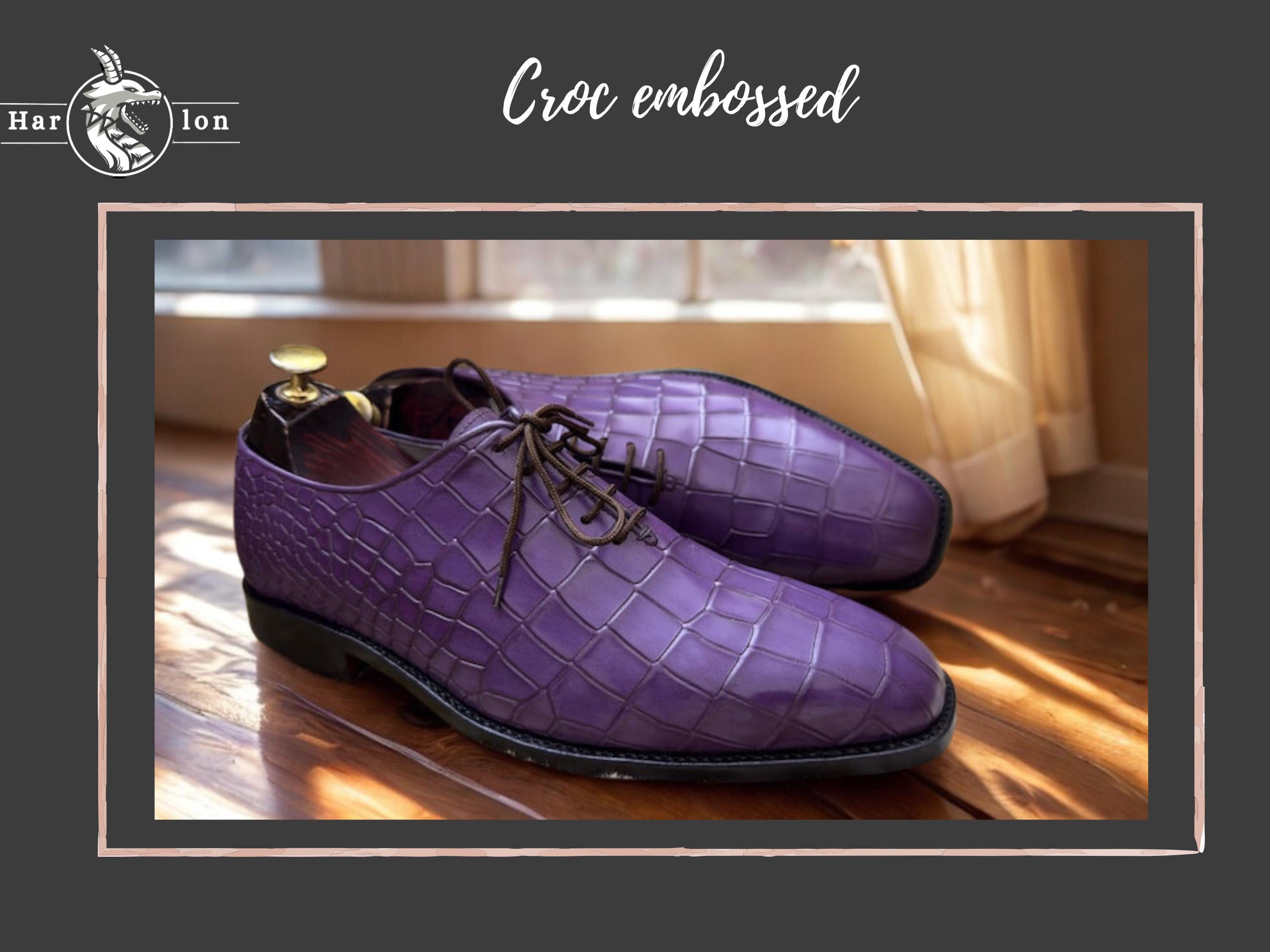 Purple Men\'s Crocodile Embossed Lace-Up Formal Business Dress Oxford Shoes Marco Di Milano Apricena Purple Caiman Crocodile Dress Shoes  main image 3
