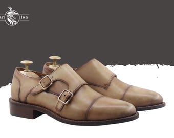 Handmade Full-Grain Leather Monk Strap Shoes: Buckled Oxford Dress Shoes
