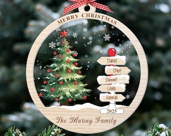 Personalisierter Familienweihnachtsschmuck 2026, individueller Weihnachtsbaumschmuck mit Namen, weihnachtliches Erinnerungsgeschenk für die Familie