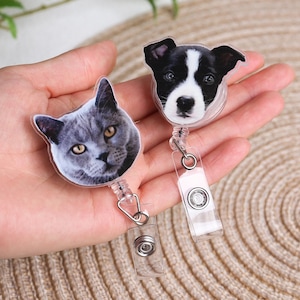 Aangepaste badgehaspel grappig, gezicht van aangepaste hond, haspel met aangepaste fotobadge, gezicht van aangepaste kat, badge verpleegkundige, intrekbare badgehouder, vriend ID-badge