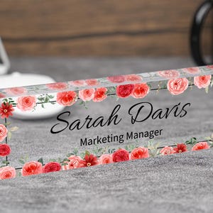 Custom Name Desk Plate,Office Desk Decor,Custom Desk Name Plate,Acrylic Desk Name,Custom Desk Name Sign,Floral Name Sign Acrylic Plaque