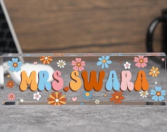 Custom Teacher Name Desk Plate, Teacher Personalized Acrylic Plaque, Teacher Appreciation Gift, Back To School Teacher Gifts