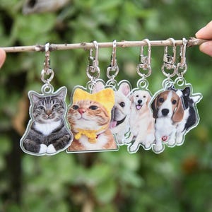 Custom Cat Keychain,Acrylic Pet Keychain, Personalized Dog Photo Keychain,Pet Portrait Keychain,  Holiday Gift for Pet Lovers, Memorial Gift