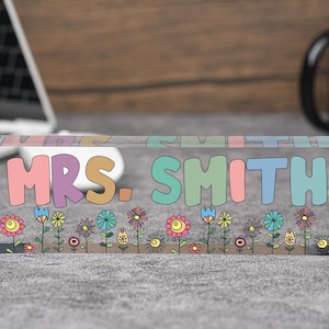 Groovy Retro Custom Teacher Name Sign,Acrylic Name Plate,Teacher Name Plate, Personalized Name Sign Acrylic Plaque,Teacher Acrylic Plaque