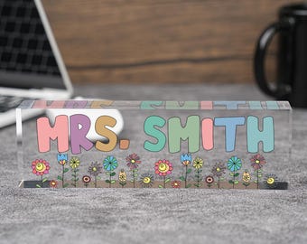 Letrero personalizado retro para profesor, placa acrílica con nombre, placa para profesor, placa acrílica personalizada con nombre, placa acrílica para profesor
