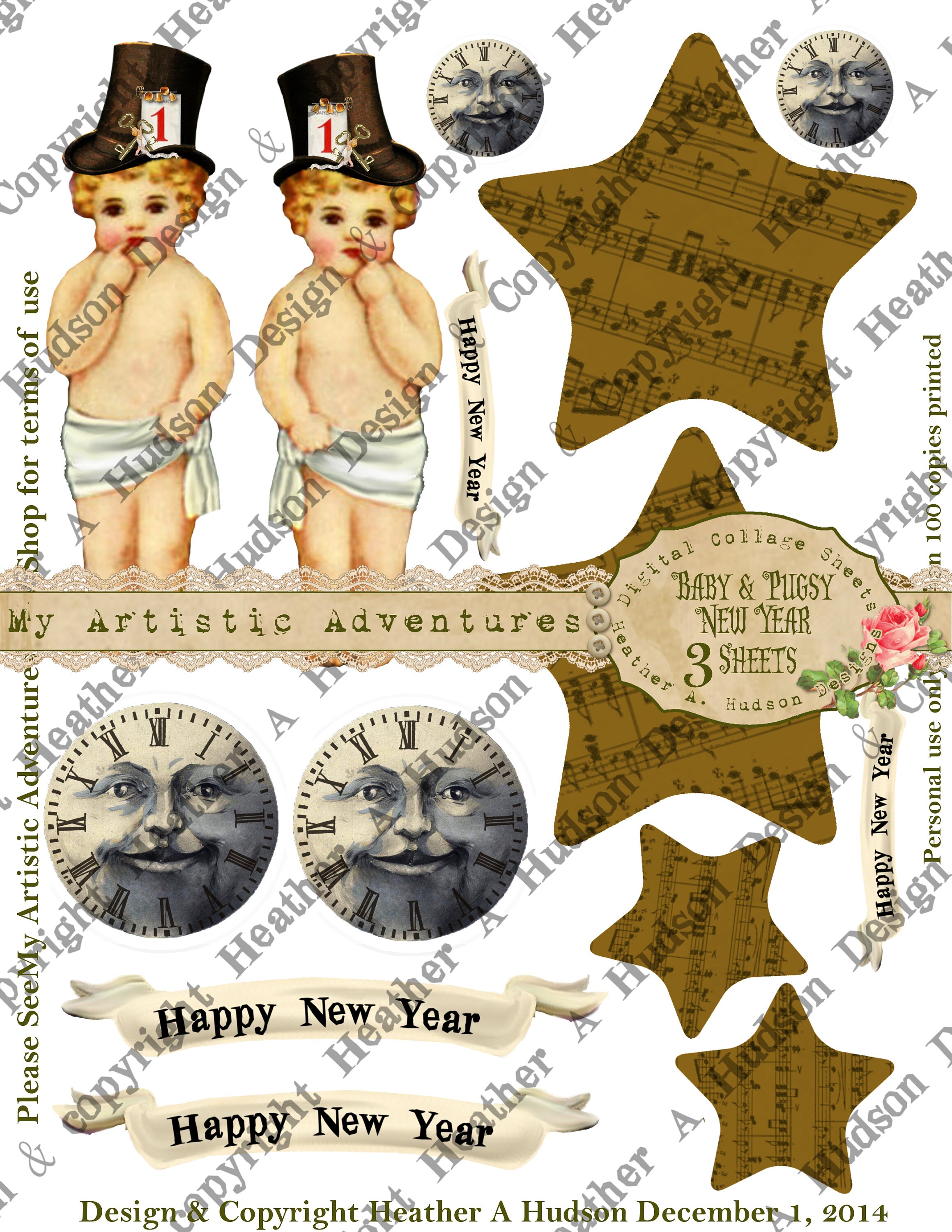 Happy New Year's Day Ornament Pugsly Baby Time Ring in the - Etsy