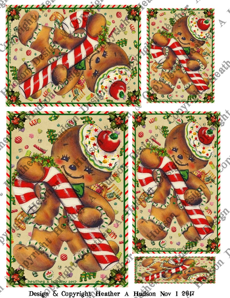 Vintage Retro Gingerbread men man cookies Printable Cupcake Etsy