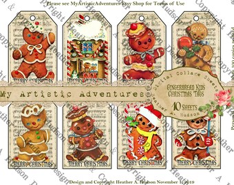 Vintage Retro Gingerbread men man cookies Printable Christmas Tags Digital Collage 10 Sheet ATC Clip Art  My Artistic Adventures