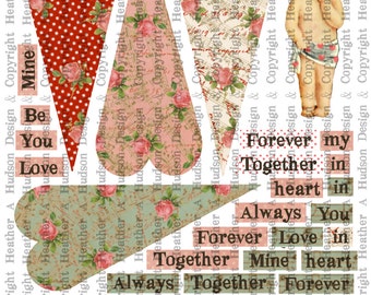 Romantic Focals Cupid Text Boxes for Victorian Vintage Valentine's  Tussie Mussies  Heart Shaped Cone Digital Collage sheet Printable