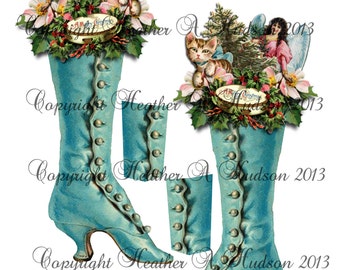 Vintage chic Victorian Christmas Gift tag Money Holder  Boot  Digital Collage 2 sheet My Artistic Adventures
