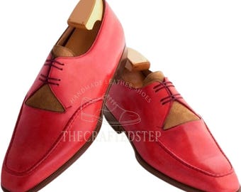 European Style Handmade Red Lace Up Men's Formal Dress Shoes For Men's | Customized Men's Two Tone Genuine Cow Leather Shoes