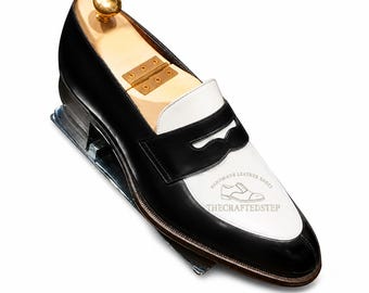 Luxury Men's Handmade Leather Black White Loafer | Casual Elegant designer Shoes