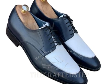 Schwarz Weiß Runde Toe Schnürschuhe Lederschuhe | Handgefertigte Herren Leder Oxford Anzug Schuhe | Custom Fit Elegantes Schuhwerk für Hochzeiten & Büro