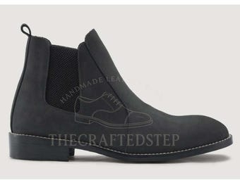 Handcrafted Men's Chelsea Genuine Grey Leather Boots | Handmade Classic Formal Wear Boot | Perfect Gift For His
