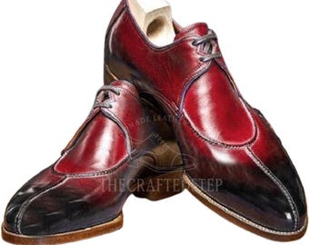 Customized Men's Burgundy Leather Split toe Genuine Leather Dress Shoes | Classic Vintage Lace Up Shoes | Prefect Gift for Him